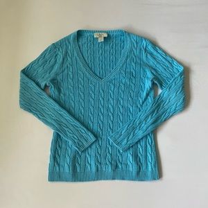 Ann Taylor LOFT Cable Knit V-Neck Sweater Top | Long Sleeve | 100% Cotton